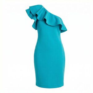 Eliza J Jade Green One Shoulder Ruffle Cocktail Party Dress Women’s